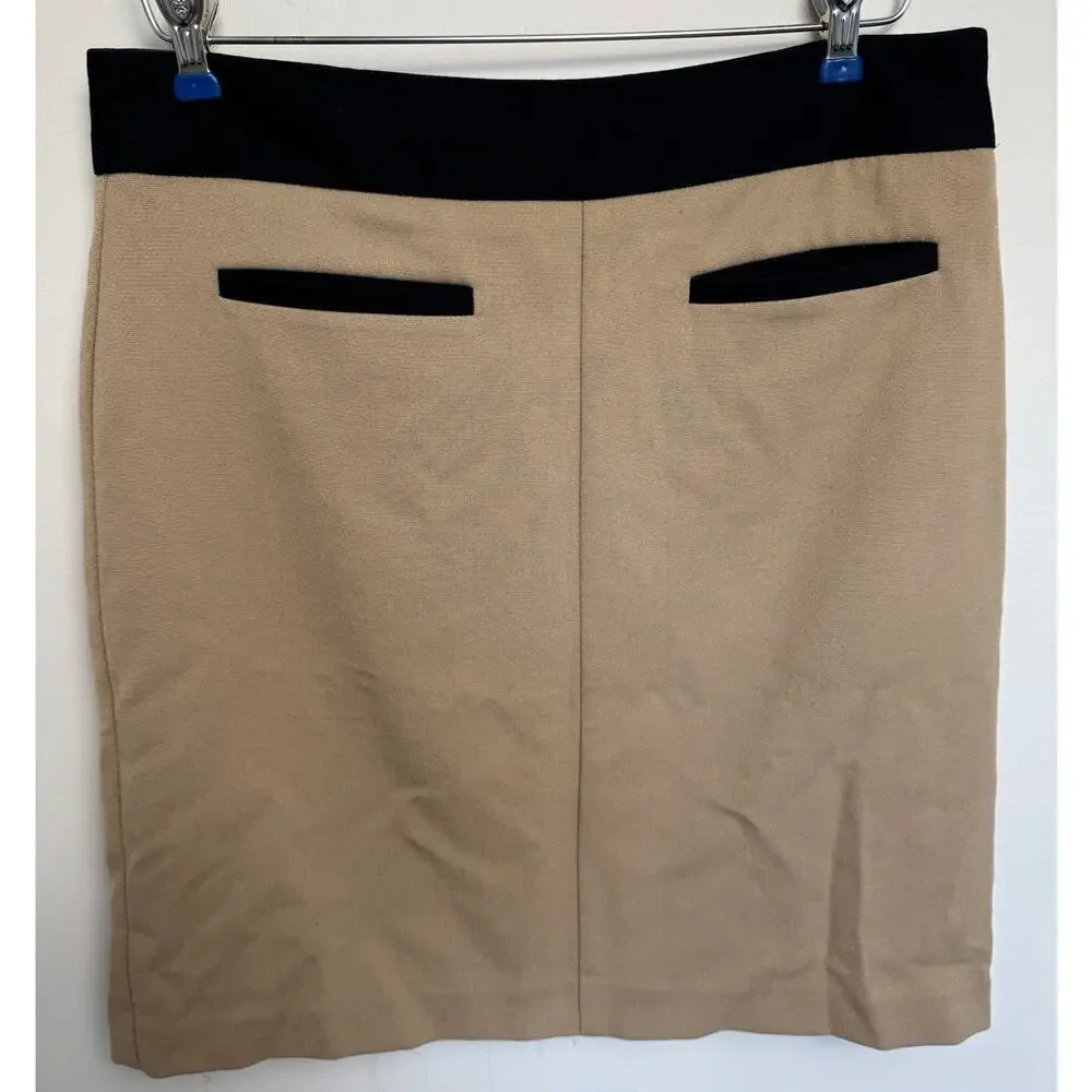 Y2K Beige Stretch Neutral Classic Slim Fit Straight Pencil Womens Skirt Size 8
